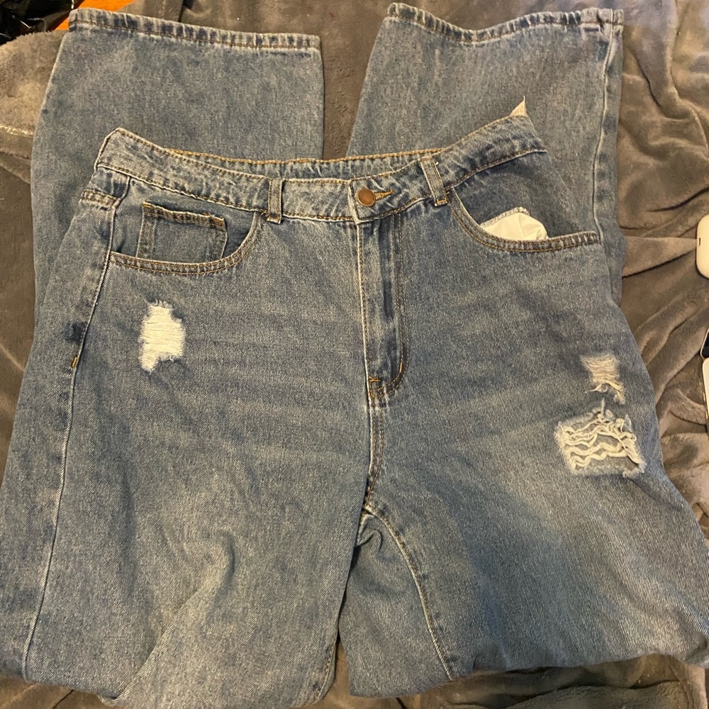 Baggy blue jeans